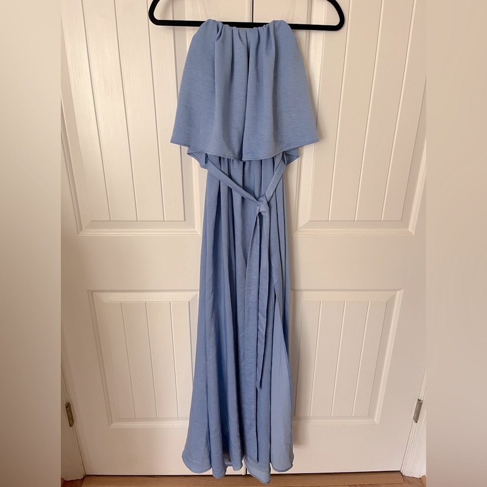 VICI Off Shoulder Blue Strapless Belted Maxi Dress